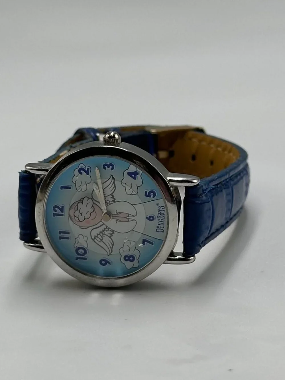 3/$30 Dingbats Watch Women Silver Tone Angel Dial Rotating Cloud Second Hand 8